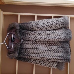 Vintage Hooded Faux Fur Coat with pockets size medium